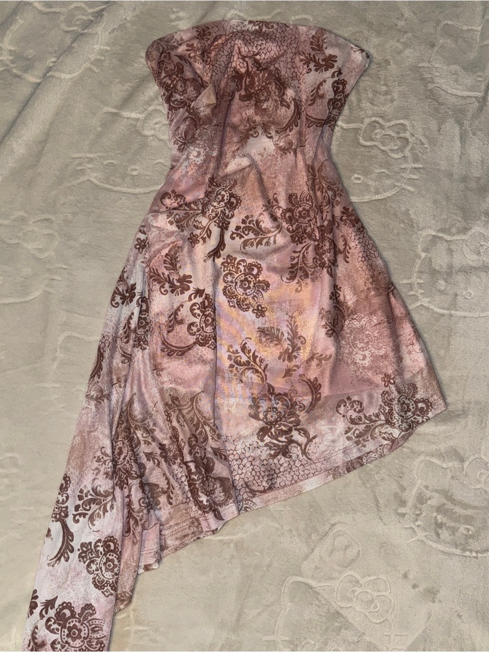 Strapless Pink Taupe Floral Bodycon Mini Dress
